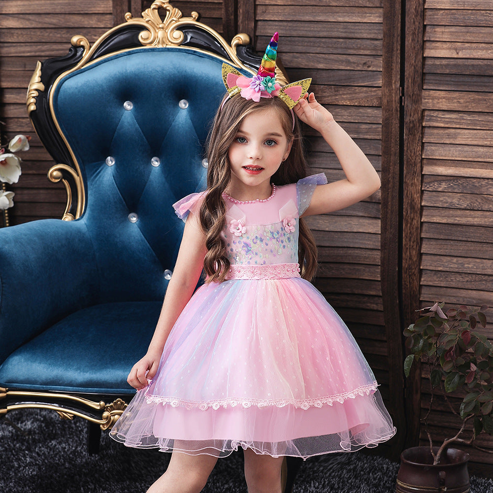 New Unicorn Baby Little Girls Toddler Costume Dresses Headband Cosplay Princess Party Holiday