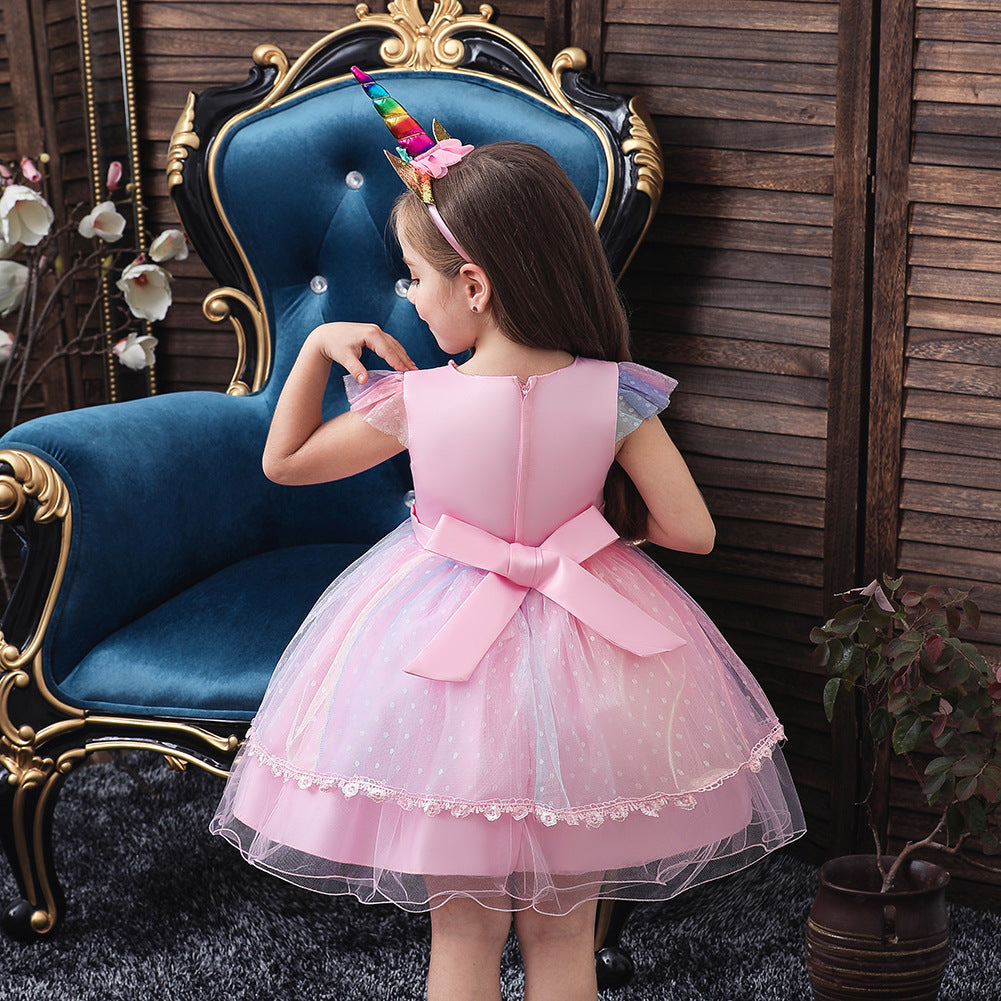 New Unicorn Baby Little Girls Toddler Costume Dresses Headband Cosplay Princess Party Holiday