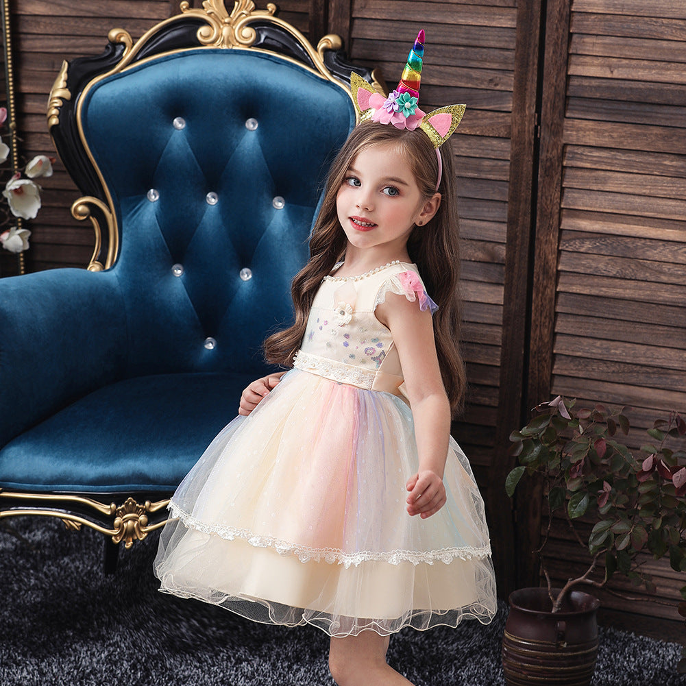 New Unicorn Baby Little Girls Toddler Costume Dresses Headband Cosplay Princess Party Holiday