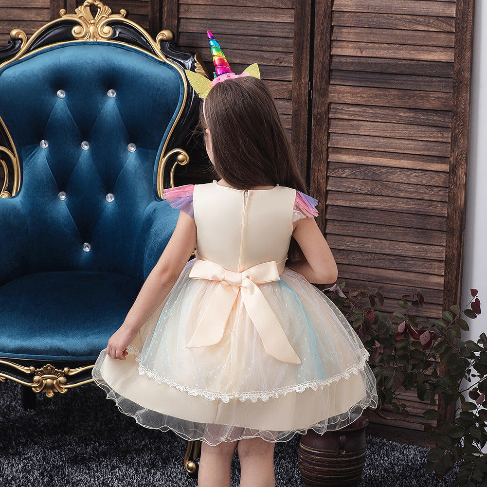 New Unicorn Baby Little Girls Toddler Costume Dresses Headband Cosplay Princess Party Holiday