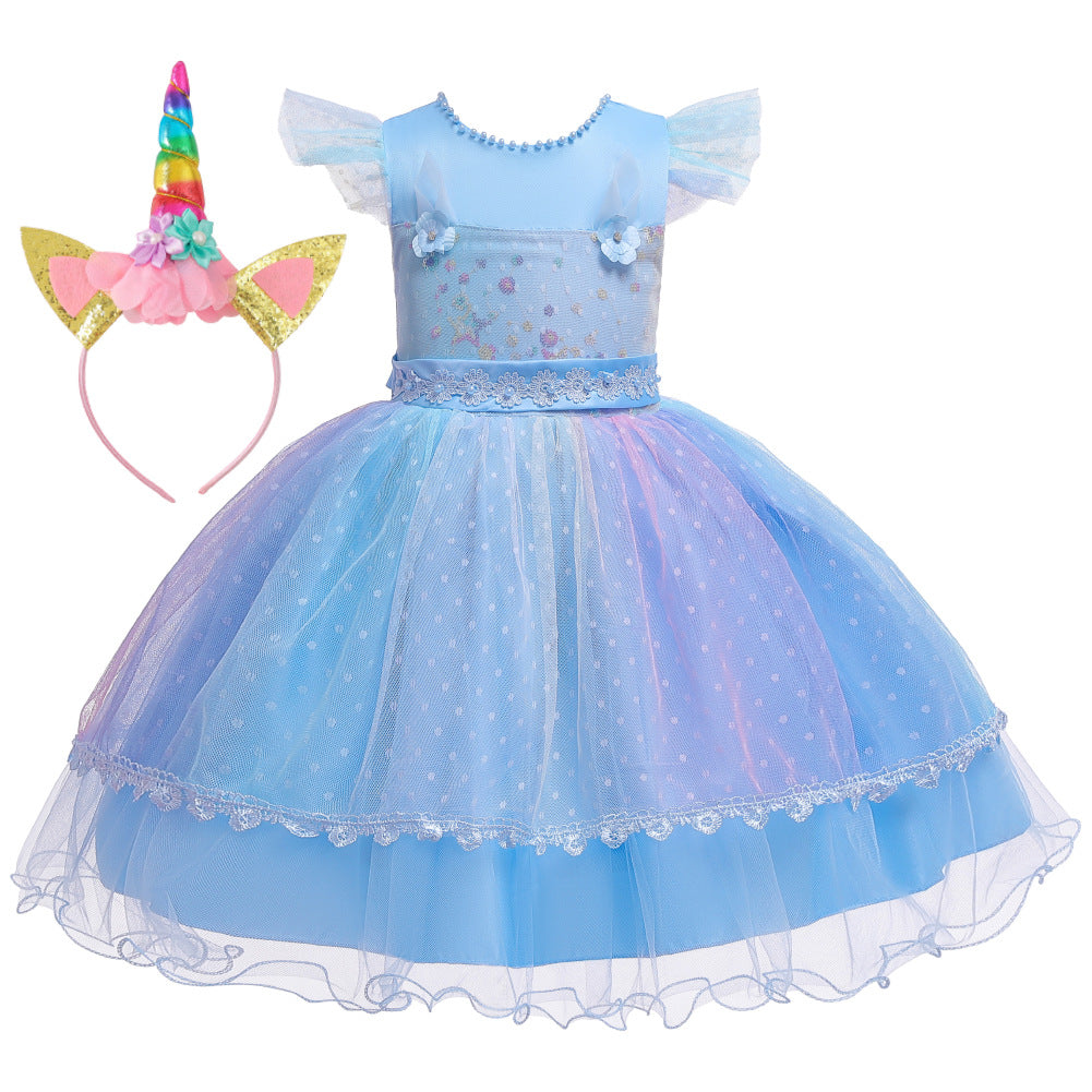 New Unicorn Baby Little Girls Toddler Costume Dresses Headband Cosplay Princess Party Holiday