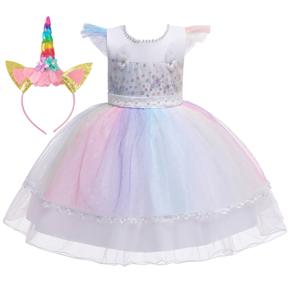 New Unicorn Baby Little Girls Toddler Costume Dresses Headband Cosplay Princess Party Holiday