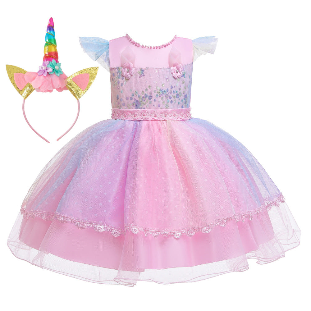 New Unicorn Baby Little Girls Toddler Costume Dresses Headband Cosplay Princess Party Holiday