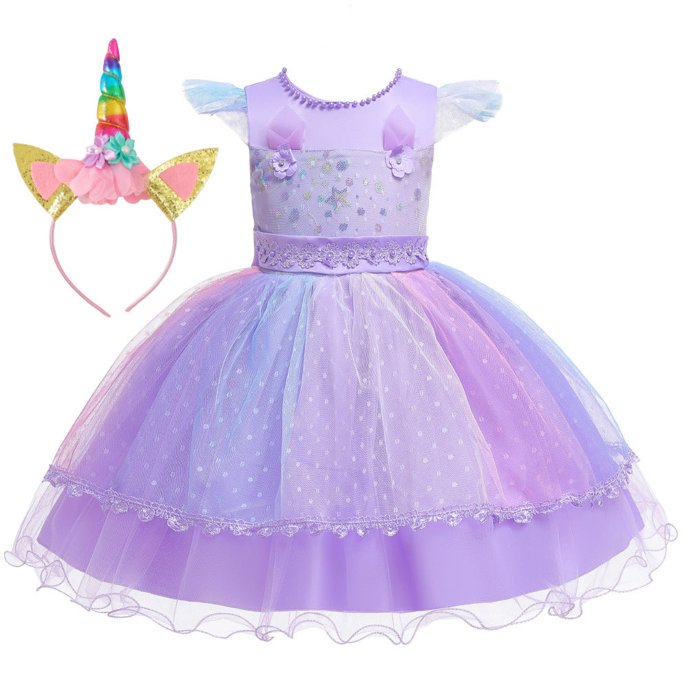 New Unicorn Baby Little Girls Toddler Costume Dresses Headband Cosplay Princess Party Holiday