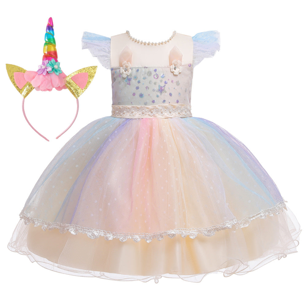 New Unicorn Baby Little Girls Toddler Costume Dresses Headband Cosplay Princess Party Holiday