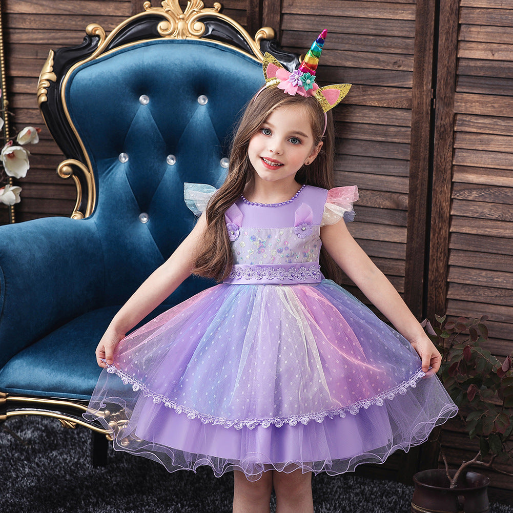 New Unicorn Baby Little Girls Toddler Costume Dresses Headband Cosplay Princess Party Holiday