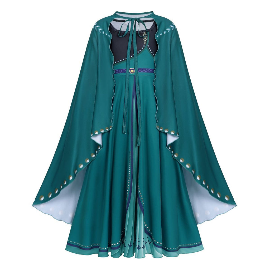 Frozen 2 Anna Costume Set Girl Dress Cape Cosplay Party Holiday Halloween