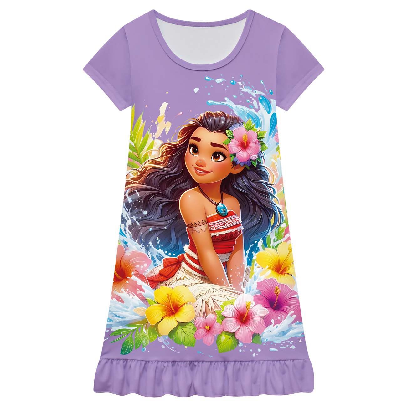 Moana 2 Nightgown Girl Sleeping Dress Flowers Pajamas For Girls