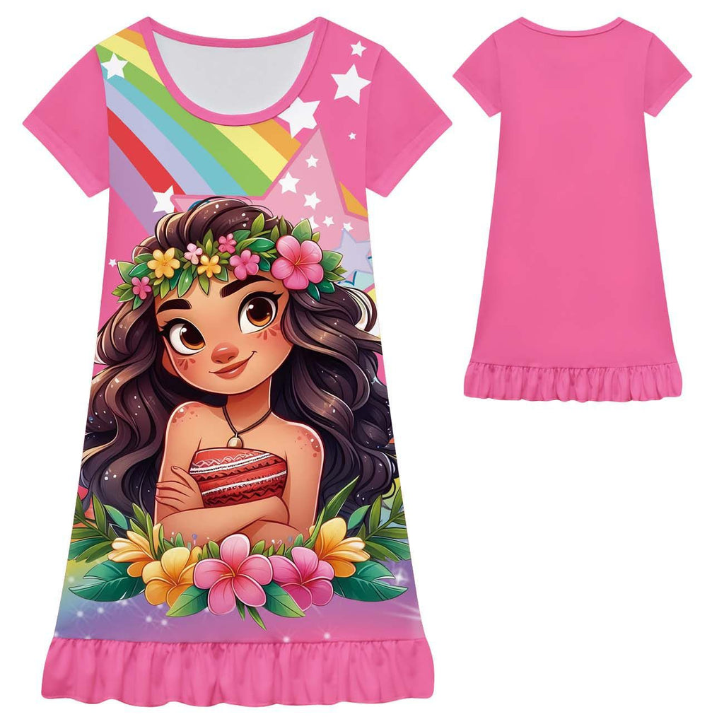 Moana 2 Nightgown Rainbow Flowers Dress Pajamas For Girls