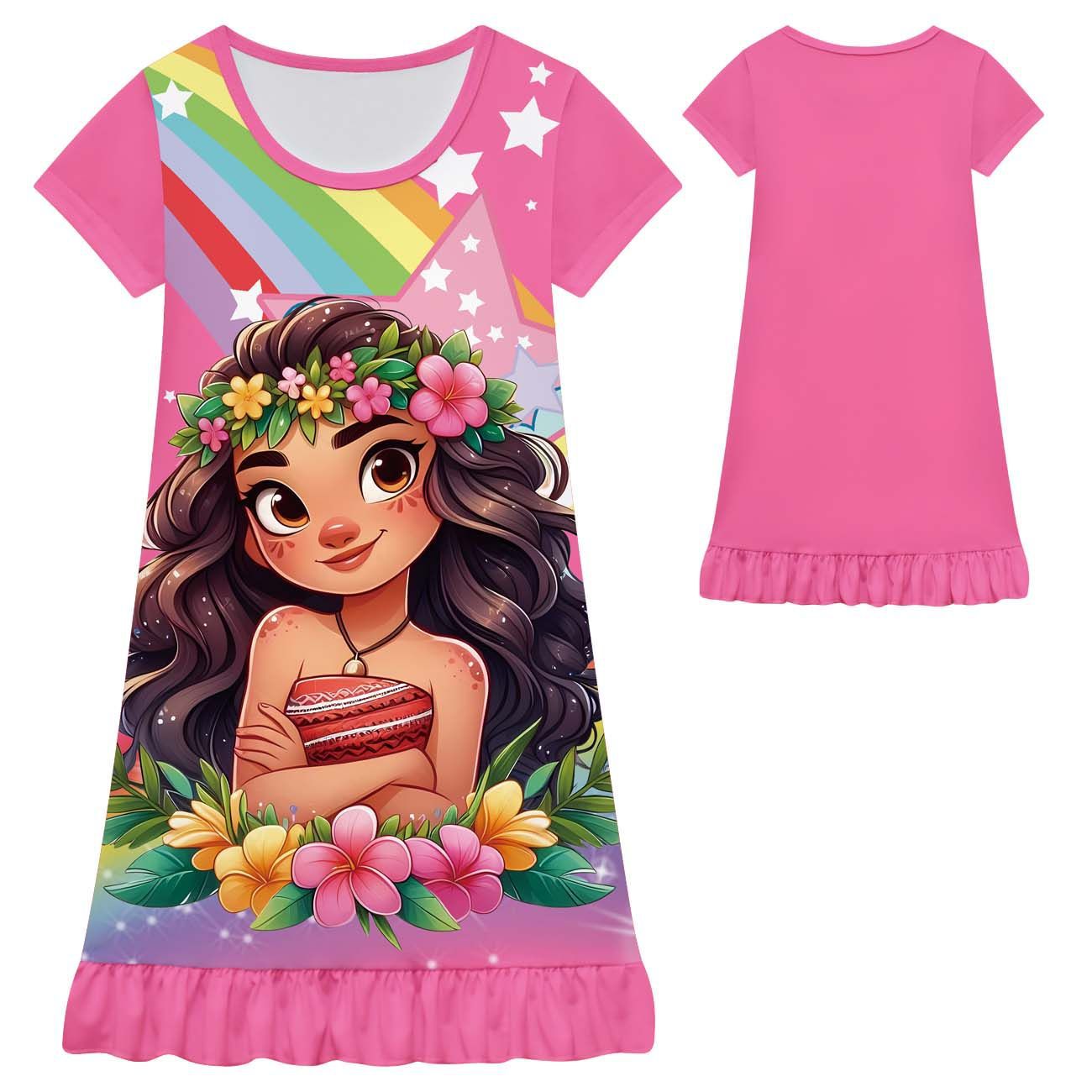 Moana 2 Nightgown Rainbow Flowers Dress Pajamas For Girls