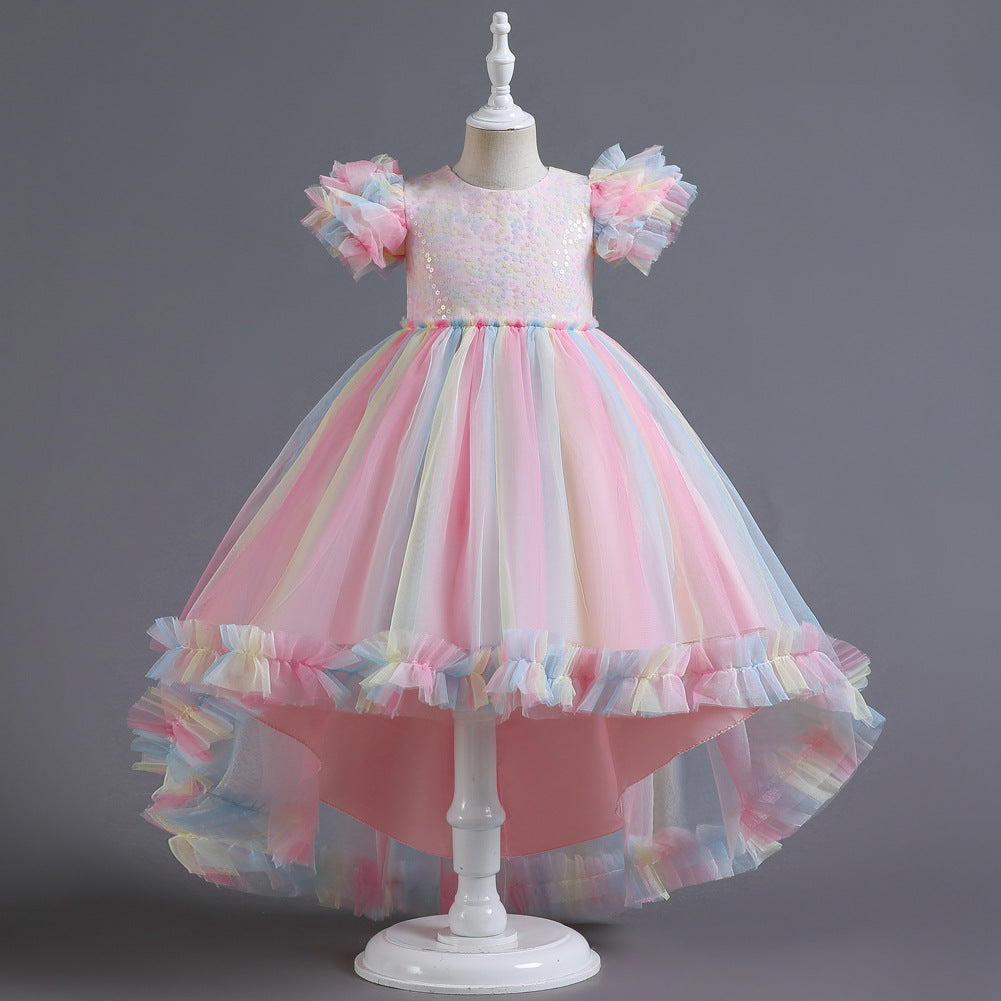 Flower Girl Dress  Birthday Holiday Wedding Dresses Trailing Princess Party Rainbow
