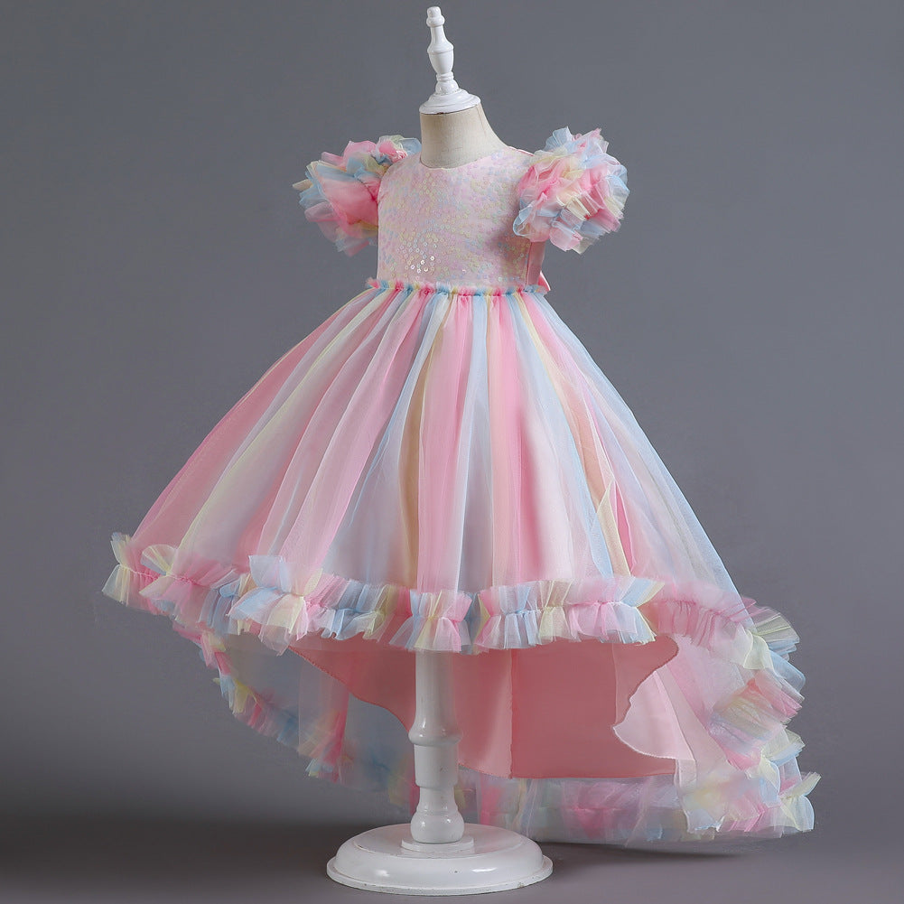 Flower Girl Dress  Birthday Holiday Wedding Dresses Trailing Princess Party Rainbow