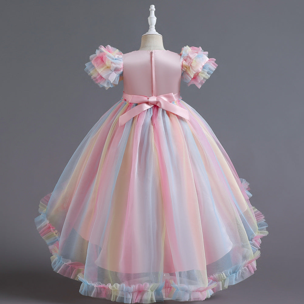 Flower Girl Dress  Birthday Holiday Wedding Dresses Trailing Princess Party Rainbow