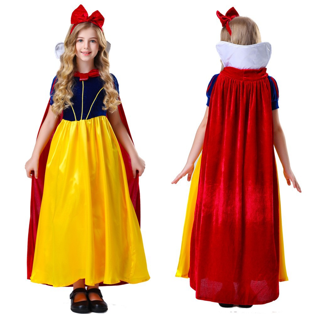 New Princess Snow White Girl Costume Dress With Cape Cosplay Party Halloween