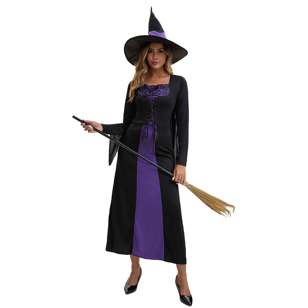 Women's Halloween Wicked Witch Costume With Hat Adult Cosplay Dress