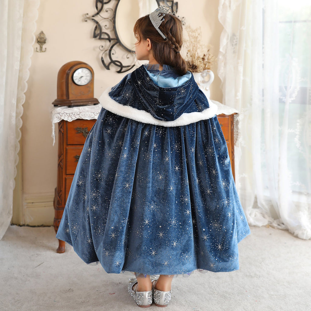 Frozen Fur Princess Hooded Cape Cloak Elsa costume for Girl Dress Up Cosplay Holiday