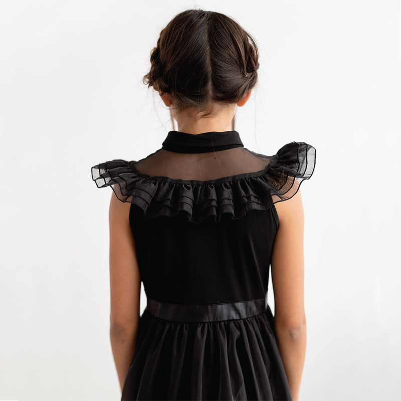 Wednesday Addams Kids Girl Outfit Costume Trendy Gothic Rave'n Dance Dress
