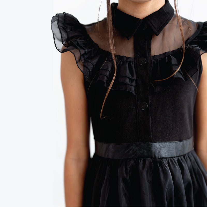 Wednesday Addams Kids Girl Outfit Costume Trendy Gothic Rave'n Dance Dress