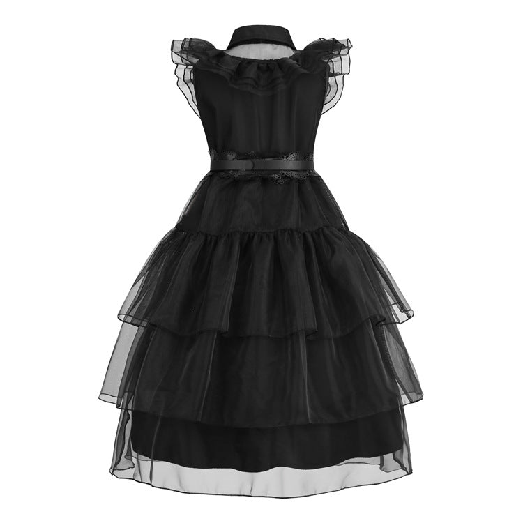 Wednesday Addams Kids Wedding Girl Outfit Costume Dress With Belt