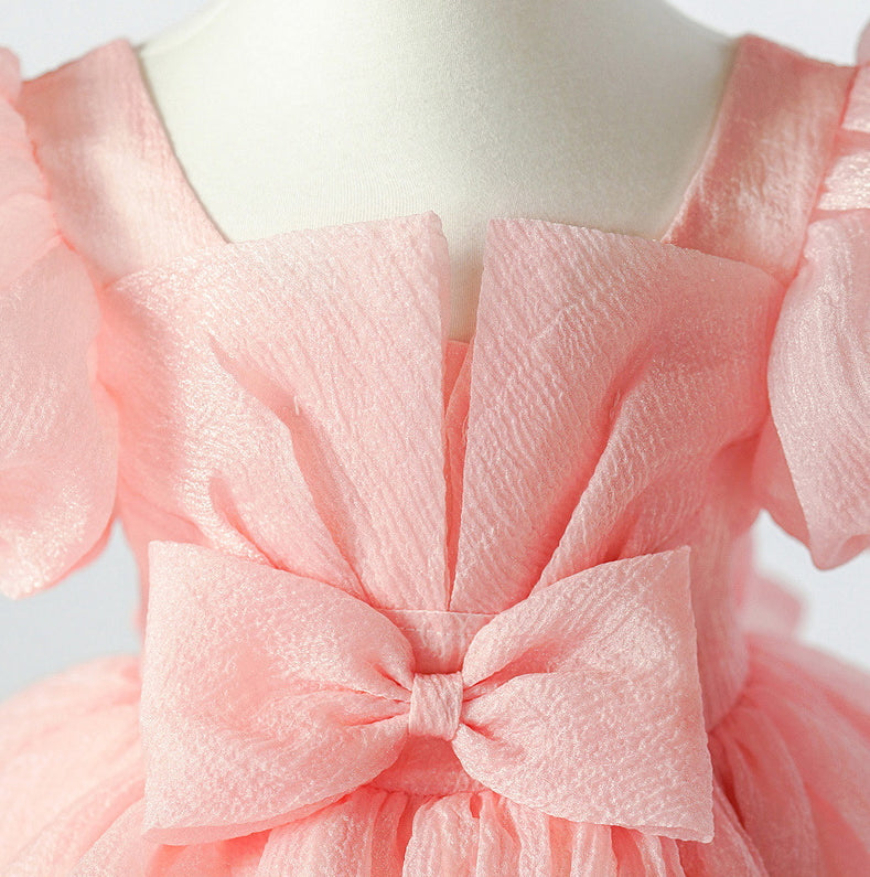 Flower Girl Dress Puff Wedding Dress Bow Sequins Princess Dress Birthday Costume Party Holiday