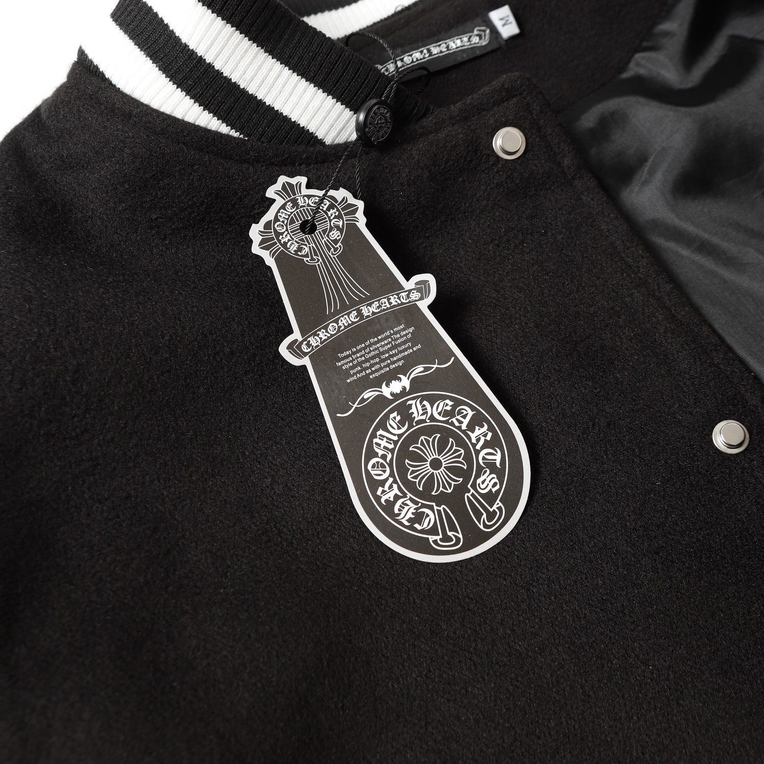 Chrome Hearts Cross Embroidered Leather Sleeve Varsity Jacket - Black Street Style 116