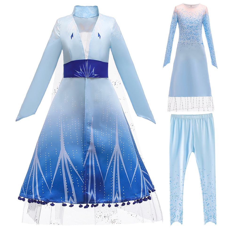 Frozen 2 Kids Girl Elsa Costume Dresses Blue Pants Coat Outfit For Party Holiday