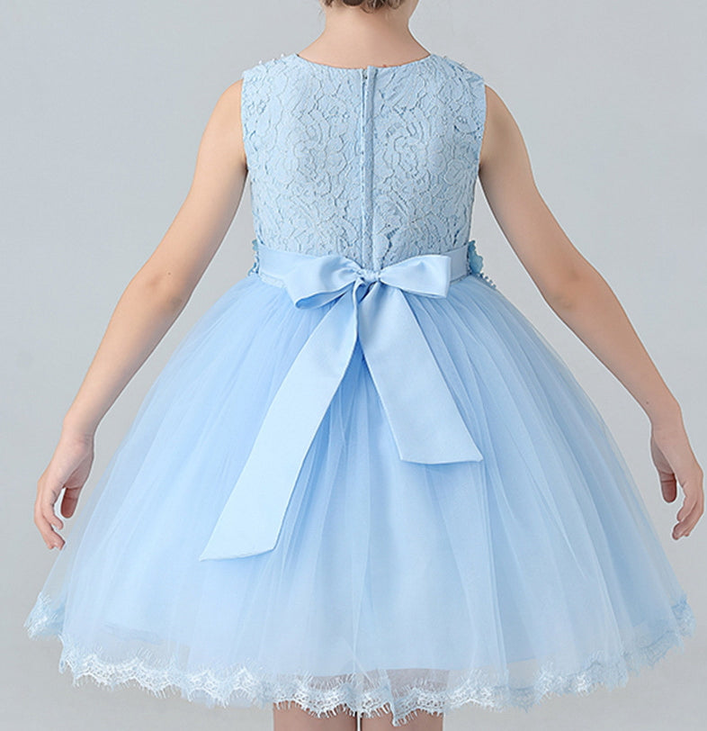Pearl Wedding Dress Lace Bow Flower Girl Dress Princess Dress Birthday Costume Party Holiday
