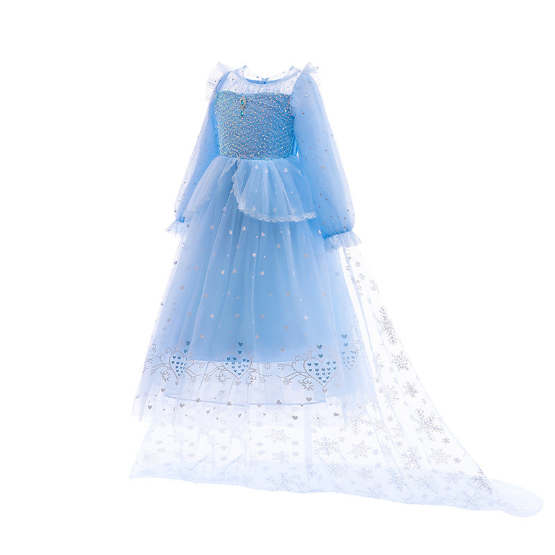 Frozen Princess Elsa Dress Girl Costume Dresses Cape For Cosplay Holiday