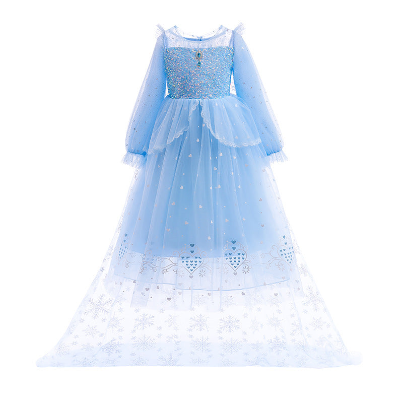 Frozen Princess Elsa Dress Girl Costume Dresses Cape For Cosplay Holiday