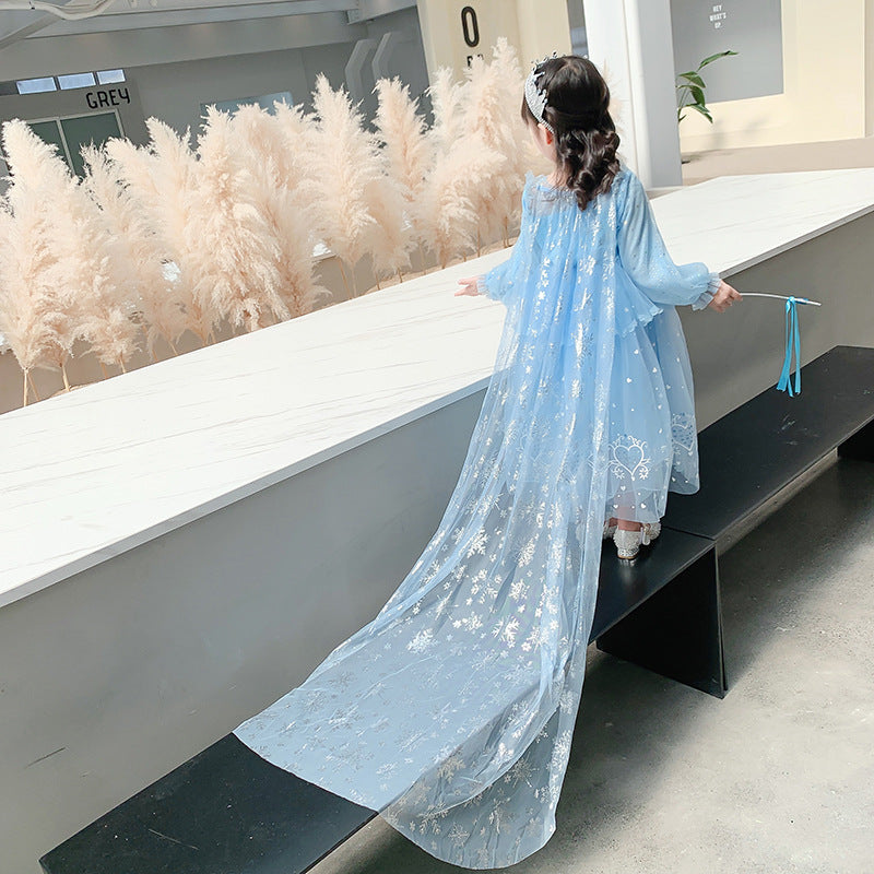 Frozen Princess Elsa Dress Girl Costume Dresses Cape For Cosplay Holiday