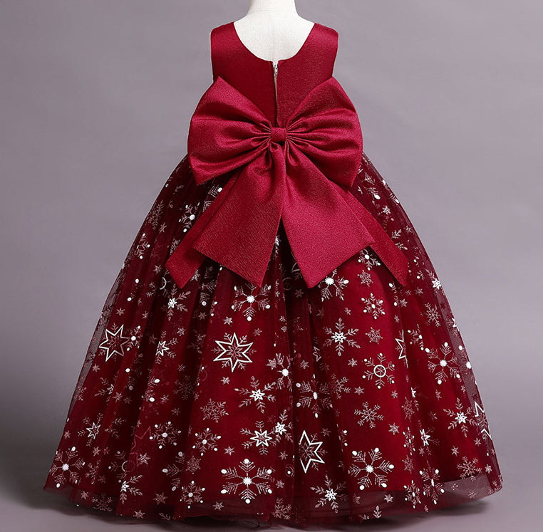 Wedding Dress Pearl Flower Girl Dress Bow Princess Dress Birthday Holiday Ball Gown