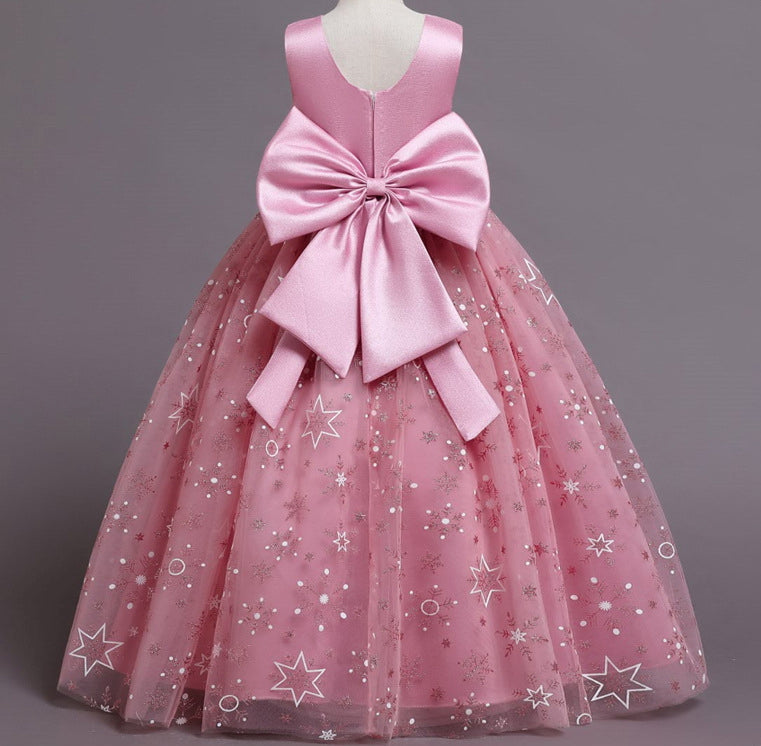 Wedding Dress Pearl Flower Girl Dress Bow Princess Dress Birthday Holiday Ball Gown