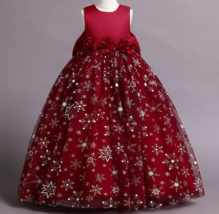 Wedding Dress Pearl Flower Girl Dress Bow Princess Dress Birthday Holiday Ball Gown