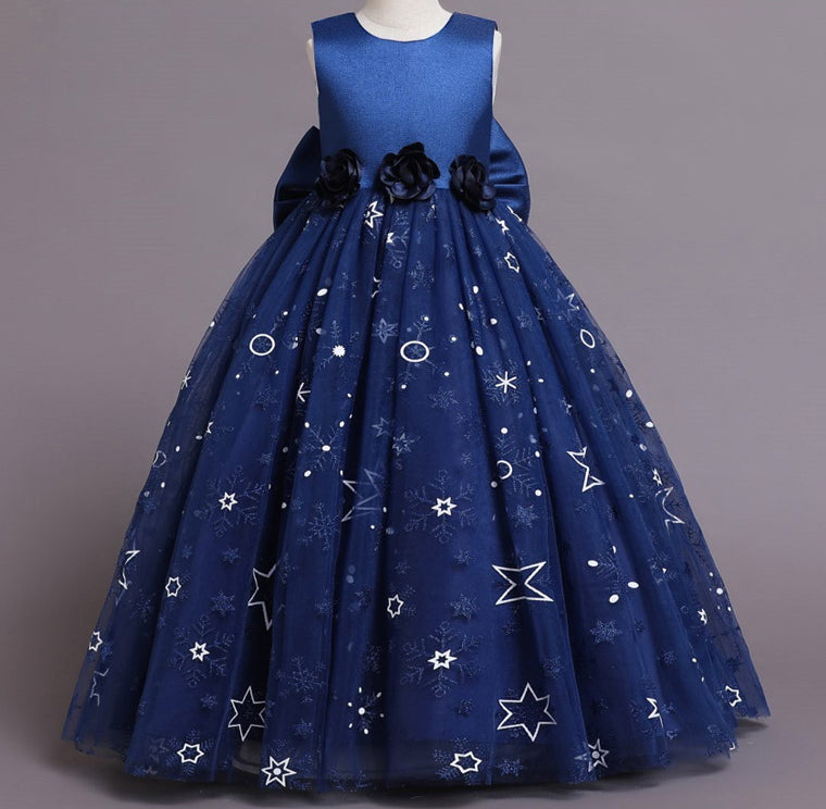 Wedding Dress Pearl Flower Girl Dress Bow Princess Dress Birthday Holiday Ball Gown