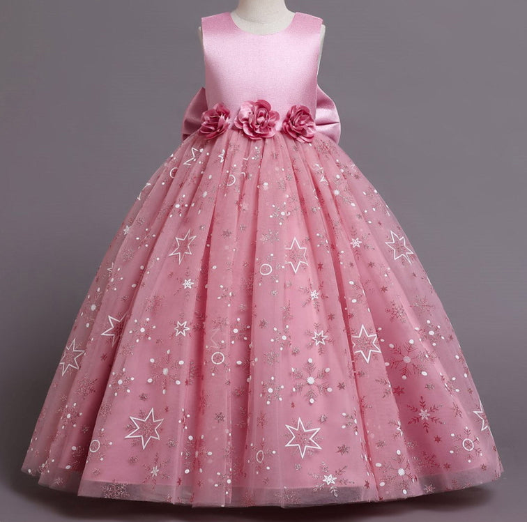 Wedding Dress Pearl Flower Girl Dress Bow Princess Dress Birthday Holiday Ball Gown