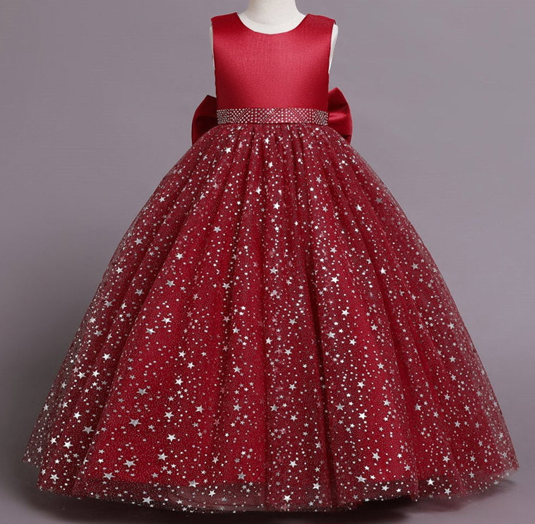 Flower Girl Dress Bow Wedding Dress Sequin Princess Dress Birthday Costume Party Holiday