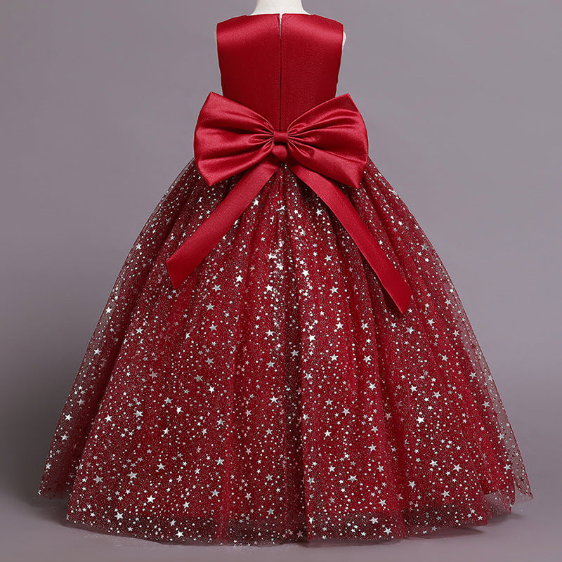 Flower Girl Dress Bow Wedding Dress Sequin Princess Dress Birthday Costume Party Holiday