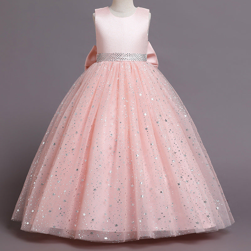 Flower Girl Dress Bow Wedding Dress Sequin Princess Dress Birthday Costume Party Holiday