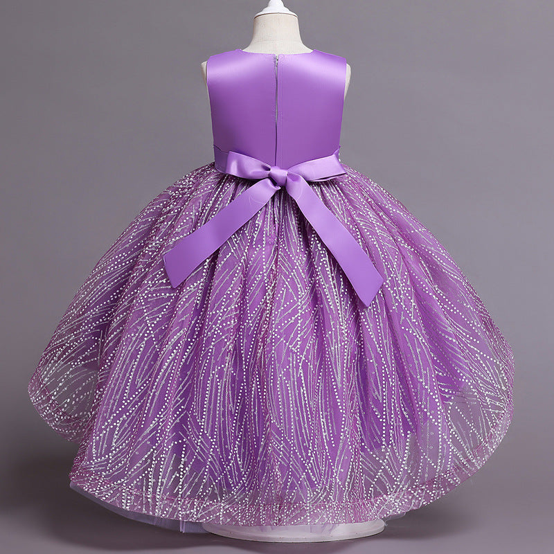 Pearl Wedding Dress Bow Flower Girl Dress Sequins Princess Dress Birthday Costume Party Holiday