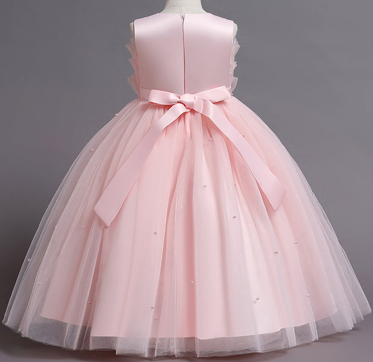 Wedding Dress Pearl Flower Girl Dress Bow Sequins Princess Dress Birthday Costume Party Holiday