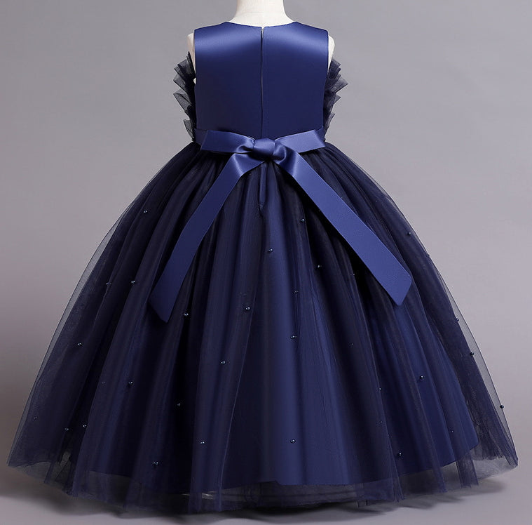 Wedding Dress Pearl Flower Girl Dress Bow Sequins Princess Dress Birthday Costume Party Holiday