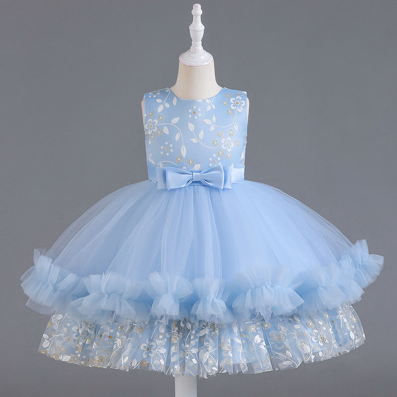 Wedding Dress Lace Bow Flower Girl Dress Sequins Princess Dress Birthday Costume Party Dress Holiday