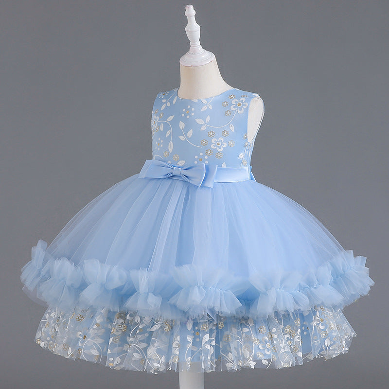 Wedding Dress Lace Bow Flower Girl Dress Sequins Princess Dress Birthday Costume Party Dress Holiday