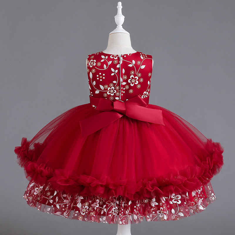 Wedding Dress Lace Bow Flower Girl Dress Sequins Princess Dress Birthday Costume Party Dress Holiday