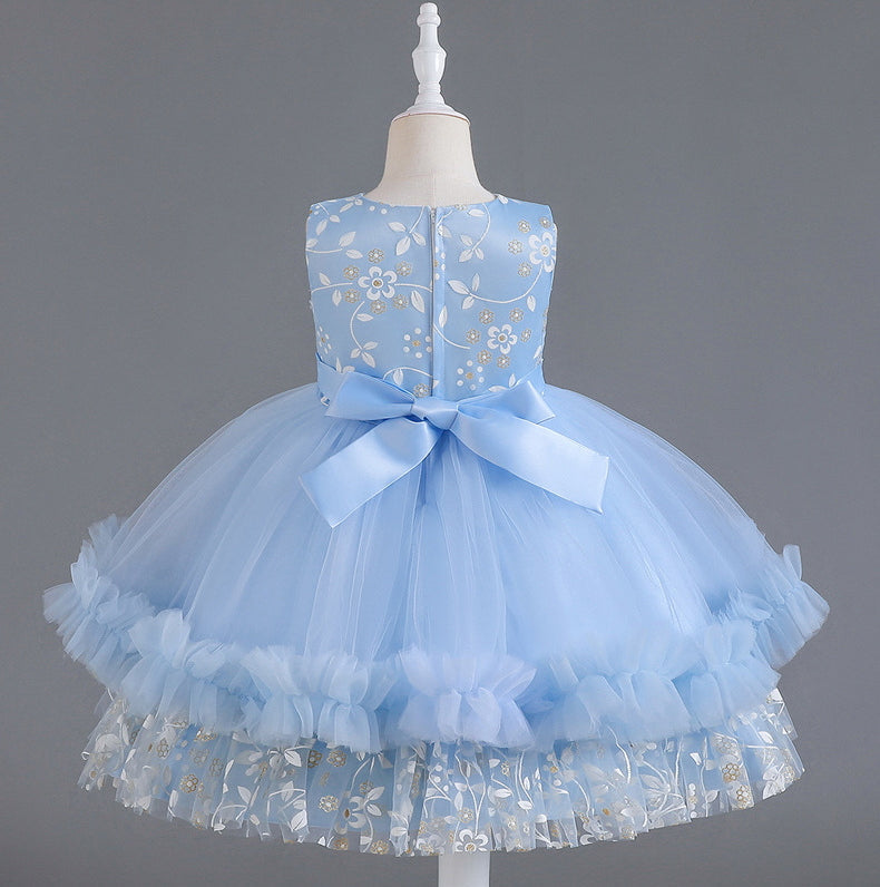 Wedding Dress Lace Bow Flower Girl Dress Sequins Princess Dress Birthday Costume Party Dress Holiday