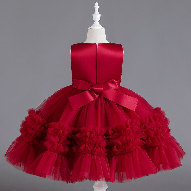 Sequin Wedding Dress Lace Bow Flower Girl Dress Sequins Princess Dress Birthday Costume Party Holiday