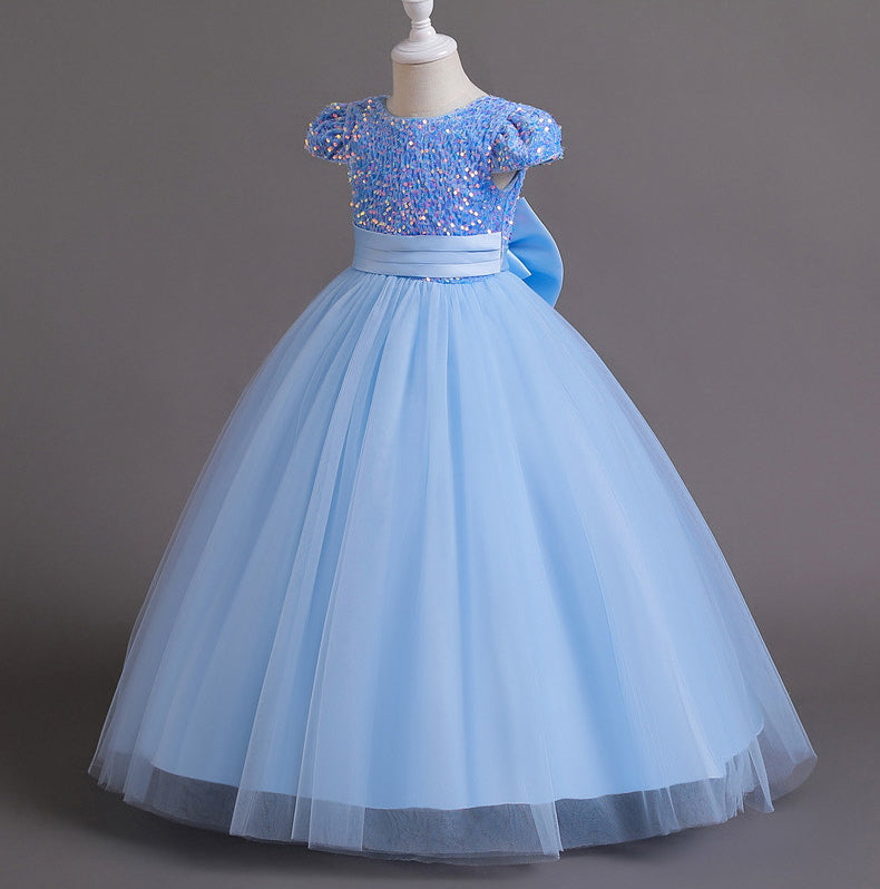Flower Girl Dress Bow Sequin Wedding Dress Princess Dress Birthday Costume Party Holiday