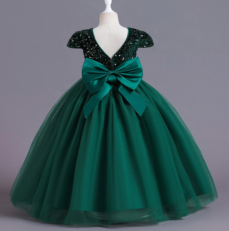 Flower Girl Dress Bow Sequin Wedding Dress Princess Dress Birthday Costume Party Holiday