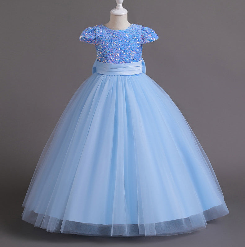 Flower Girl Dress Bow Sequin Wedding Dress Princess Dress Birthday Costume Party Holiday