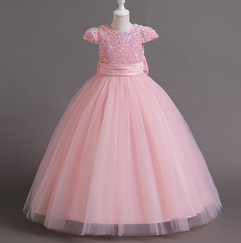Flower Girl Dress Bow Sequin Wedding Dress Princess Dress Birthday Costume Party Holiday